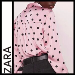 Zara Pink Polka Dot Boyfriend Blouse